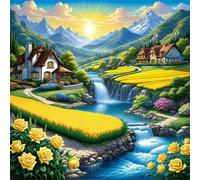 Village Fields Diamond Art Kits for Adults,5D Scenery Diamond Painting Kits for Beginner DIY Square Full Drill Rhinestones Embroidery Cross Stitch Diamond Dots Craft for Home Wall Decor Gifts 50x50cm
