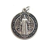 VILLAGE GIFT IMPORTERS 1" Saint Benedict Medal Pendant | Perfect for Necklace or Chains | Durable Detailed Metal | Saint Charm | Christian Jewelry, Pewter Metal, No Gemstone