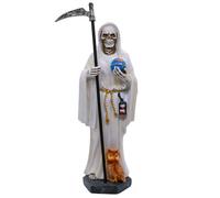 VILLAGE GIFT IMPORTERS 11.5" White Santa Muerte Statue | Our Lady of a Holy Death | Skeleton Statue Holding a Globe and Scythe with a Brown Owl at Her Feet | Hispanic Catholic Home Décor