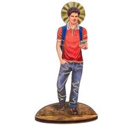 VILLAGE GIFT IMPORTERS 6" Wooden Saint Carlo Acutis Wooden Statue with Stand | Cut Out Design | Includes Bio and Prayer Card | Millennial Patron Saint of The Internet | Made in Italy