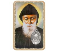 VILLAGE GIFT IMPORTERS Catholic Holy Card with Built-In Medal | Durable Laminated Devotional Religious Art | Made in Italy (St. Charbel)