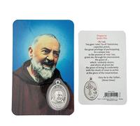 VILLAGE GIFT IMPORTERS Holy Figure Prayer Card with Medal | Saint Prayer and Medal | 8 Figures (St. Pio)