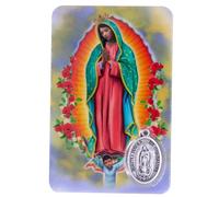 VILLAGE GIFT IMPORTERS Holy Prayer Card with Built-In Medal Pendant | Laminated Full-Color Prayer Card (Our Lady of Guadalupe Prayer Card with Medal)