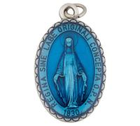 VILLAGE GIFT IMPORTERS Large Blue Miraculous Medal Pendant | Blue Toned Color | Great for First Holy Communion and First Holy Confirmation | Religious Medallion for Jewelry and Home