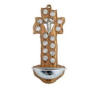 VILLAGE GIFT IMPORTERS Olive Wood Stations of The Cross Holy Water Font (Crucifix-Style)