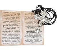 VILLAGE GIFT IMPORTERS Pardon Crucifix Necklace with Information Card | Sturdy Cord and Metal Cross | Powerful Combination of St. Benedict and Miraculous Medal on Crucifix | Spiritual Protection