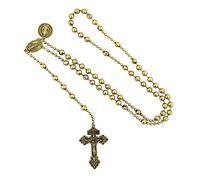VILLAGE GIFT IMPORTERS Soldier's Battle Rosary | Catholic Military Accessory | Soldiers and Veterans | Gold Tone Finish | Medals of Mary and Saint Benedict | Pardon Cross Crucifix