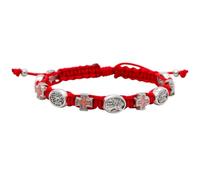 VILLAGE GIFT IMPORTERS St. Michael the Archangel Bracelet | Adjustable Hand Woven Red Cord with Silver Tone Crosses and Medals | Ten Beads for Praying a Rosary Decade