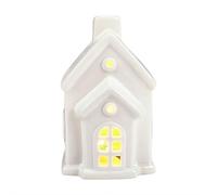 Village House Christmas Party Decorations - White Ceramic House Christmas Decor with LED Lights,Indoor White Xmas Holiday Rustic Unique Decor for Home Table Room Farmhouse Decoration (s2)