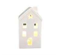Village House Christmas Party Decorations - White Ceramic House Christmas Decor with LED Lights,Indoor White Xmas Holiday Rustic Unique Decor for Home Table Room Farmhouse Decoration (s3)