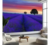 Village Lavender Field Mural Wallpaper 400 x 280 cm, Wall Decoration Paper Poster Bohemian Landscape Photography for Teen Kids Bedroom Playroom Home Decoration Wallpaper