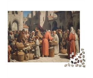 Village Market Jigsaw Puzzles Renaissance Aesthetics Challenge Toy Educational Games Home Decoration for Adults& Teenager Age 14 Years Up 70x50cm/1000pcs