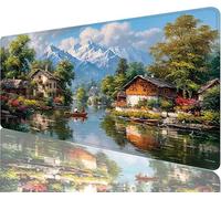 Village Mouse Pad,700x400x3mm Mouse Mat Lake Desk Mat Large, Soft Smooth Surface with Anti-Slip Rubber Base Mousepad Waterproof, Durable, Extended Length Desk Pad for Christmas Decorations N1-881