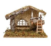 Village Nativity Tabletop Wooden Stable Creche for Christmas Nativity Set, 12" x 7" x 9", Made in Italy