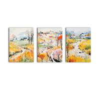 Village of Flowers 3 Panel Canvas Wall Art. simpa Multi One Size