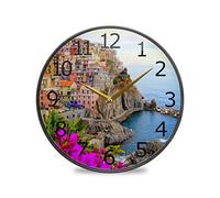 Village Of Manarola Cinque Terre Coast Italy Clocks Clock Non-Ticking Silent Wall Clock For Bedroom Classroom Decor 25Cm