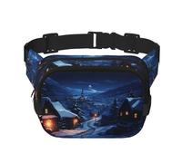 Village on a snowy day Square double - layer fanny pack with adjustable shoulder strap - travelling fanny pack - perfect for outdoor sports, Black, One Size