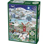 Cobble Hill 1000 Piece Puzzle Village on a Winter Night-Sample Poster Included, White and Black, Christmas Time