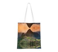 Village On The Top Of The Hill Fashion Canvas Tote Bag With All Over Print Design, Large Reusable Shopper Tote With Double Handles,Beach Tote, Weekend Bag