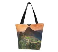 Village On The Top Of The Hill Fashion Canvas Tote Bag With All Over Print Design,Large Reusable Shopper Tote With Double Handles,Beach Tote, Weekend Bag