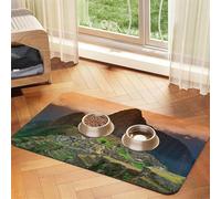 Village On The Top Of The Hill Print Pet Feeding Mat For Dogs & Cats Absorbent Waterproof Dog Food Mat Non-Slip Pet Bowl Placemat Quick Dry Floor Protector Leather Tablecloth
