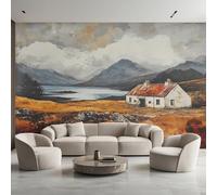 Village Photo Wallpaper, Fields Mountain Rural Scenery Wallpaper Mural, 300x210cm Wall Paper for Bedroom Living Room, Non-Woven Wall Mural Room Decor EL&D65