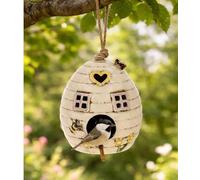 Village Pottery Beehive Bird House, Ceramic, Hanging with Rustic Rope, Beehive Shape, 14 x 10.5 x 10.5cm