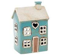Village Pottery Blue House Heart Tealight Holder