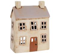 Village Pottery Charming Ceramic Beige House Tealight Candle Holder - Pottery House Candle Holder Ornament, [Mixed_earth_tones]