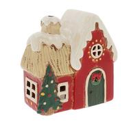 Village Pottery Christmas Round Window House Tea Light Holder