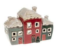 Village Pottery Christmas Three House Cottages Tea Light Holder Red Candle House, M, 310802
