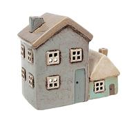 Village Pottery Grey/Aqua Tealight Holder - Two Houses 320012