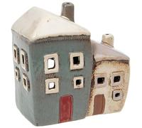 Village Pottery Grey & Cream Double House Tea Light Holder