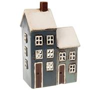 Village Pottery Grey Navy Two House Tealight Holder Ceramic Cottage