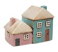 Village Pottery Pink and Aqua Houses Double Tealight Holder
