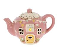 Village Pottery Round Pink The Tea Shop Teapot Tealight Holder Boxed