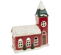 Village Pottery Snowy Christmas Church Tealight Holder, Red