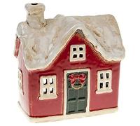 Village Pottery Snowy Christmas Cottage Small Tealight Holder, Green,red