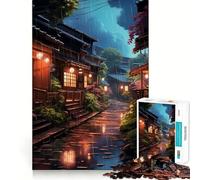 Village Rain Street 1000-piece Jigsaw Puzzles Brain Focus Game Expert Cutting Craftsmanship Fascinating Hobby for Idle Moments (50x75cm)