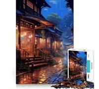 Village Rain Street 1000 Piece Jigsaw Puzzles Mind Challenge Toy High Precision Die Cut Amusing Challenge for Waiting Time (38x26cm)