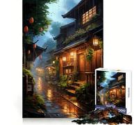 Village Rain Street 1000 Pieces Jigsaws Adults Puzzles Gifts Cognitive Skill Restful Activity Exact Cut Festive Gift (38x52cm)