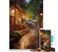 Village Rain Street Jigsaw 1000 Piece Mind Skill Play Stable Fit No Shifting Parts Enjoyable Pastime for Long Weekends (38x52cm)