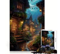 Village Rain Street Jigsaws for Adults1000 Pieces Logic Practice Peaceful Escape Clean Edges Unique Xmas Gift (38x26cm)