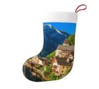 Village Scenic Christmas Stocking 17.7", Festive Hanging Sock for Fireplace Mantel, Holiday Decorations
