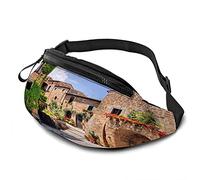Village Street Casual Waist Bag for Men Woman Rustic Picturesque Corner of Ancient Quaint Hill Town Durable Fanny Pack Enjoy Sport Hiking Running Cycling Outdoor