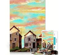 Village Sunset Jigsaw Puzzle 1000 Pieces Cognitive Fun Play High Precision Die Cut Unique Gift for Stress Relief (38x26cm)