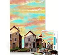Village Sunset Jigsaw Puzzles 1000 Mental Focus Game No Gap Tight Fitting Design Interactive Brain Challenge for Home (38x52cm)
