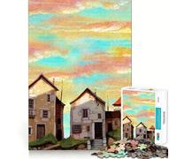 Village Sunset Jigsaw Puzzles 1000 Pieces Focus Boost Fun Laser Cut for Flawless Fit Bonding Activity for Loved Ones (50x75cm)