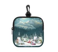 Village Town Square Zipper Pouch with All-Over Print,Waterproof Small Organizer Bag, Lightweight Durable for Coins,Cards, Keys for Travel Daily Use