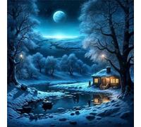 Village Trees Night 90 Piece Jigsaw Puzzles for Adults 30x30cm, adult jigsaw puzzles 90 Pieces, Challenging&Brainteasing Puzzle Family Games, Beautiful Decoration puzzle